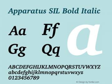 Apparatus SIL Bold Italic Version 1.0 Font Sample