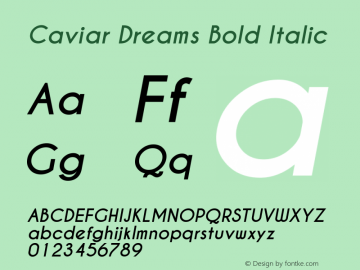 Caviar Dreams Bold Italic Version 5.00 June 15, 2014 Font Sample