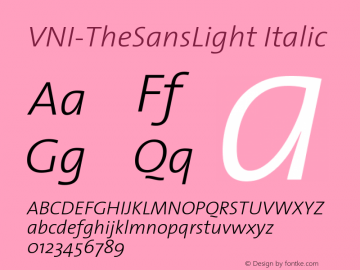VNI-TheSansLight Italic Version 1.00 Font Sample