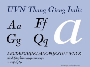 UVN Thang Gieng Italic 1.0 July 2001. Bo Chu Tieng Viet图片样张