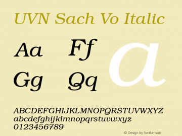 UVN Sach Vo Italic 1.0 July 2001. Bo Chu Tieng Viet图片样张