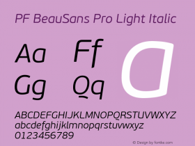 PF BeauSans Pro Light Italic Version 3.000 2006 initial release Font Sample