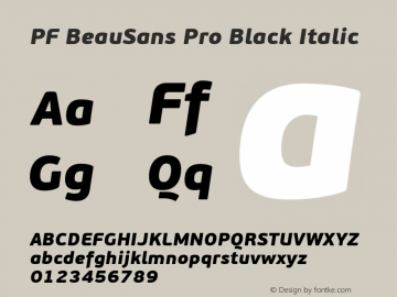 PF BeauSans Pro Black Italic Version 3.000 2006 initial release Font Sample