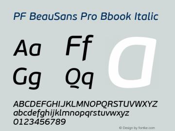 PF BeauSans Pro Bbook Italic Version 3.000 2006 initial release图片样张