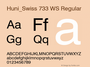 Huni_Swiss 733 WS Regular 1.0, Rev. 1.65  1997.06.10 Font Sample