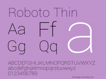 Roboto Thin Version 1.200310; 2013 Font Sample