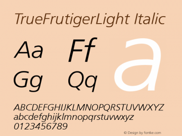 TrueFrutigerLight Italic Altsys Fontographer 3.5  10/5/95图片样张