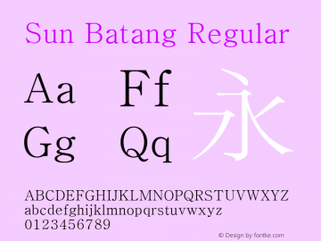Sun Batang Regular Version 1.00 Font Sample