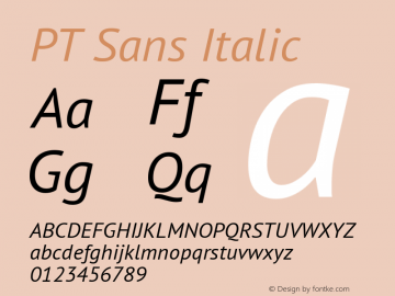 PT Sans Italic Version 2.005 Font Sample