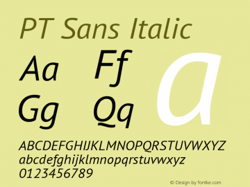 PT Sans Italic Version 2.005W Font Sample