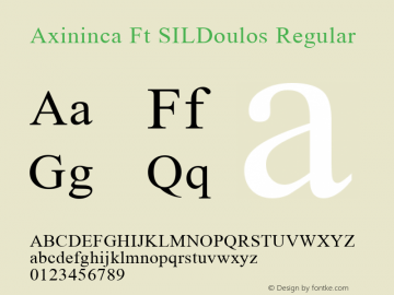 Axininca Ft SILDoulos Regular Altsys Fontographer 4.0.3 1/13/94 Compiled by TCTT.DLL 2.0 - the SIL Encore Font Compiler 04/10/96 10:21:06 Font Sample