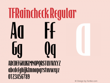 TFRaincheck Regular Version 001.000 Font Sample