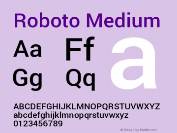 Roboto Medium Version 1.200310; 2013 Font Sample