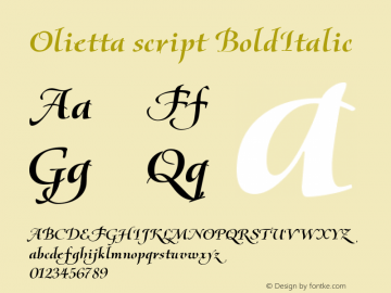 Olietta script BoldItalic Version 1.000 2007 initial release Font Sample