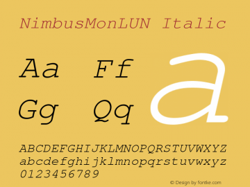 NimbusMonLUN Italic Version 001.005 Font Sample