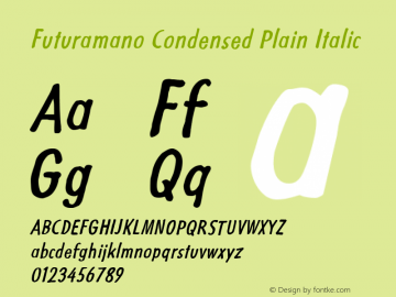 Futuramano Condensed Plain Italic PDF Extract Font Sample