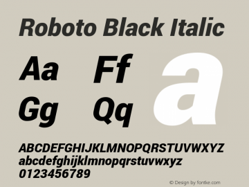 Roboto Black Italic Version 1.200310; 2013 Font Sample