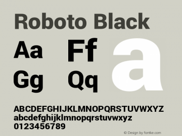 Roboto Black Version 1.200310; 2013 Font Sample