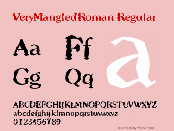 VeryMangledRoman Regular Collection Copyright (c)1997 Expert Software, Inc. Font Sample