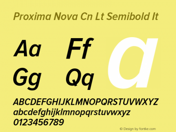Proxima Nova Cn Lt Semibold It Version 2.003 Font Sample
