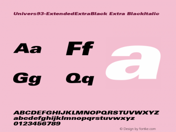 Univers93-ExtendedExtraBlack Extra BlackItalic Version 1.00 Font Sample