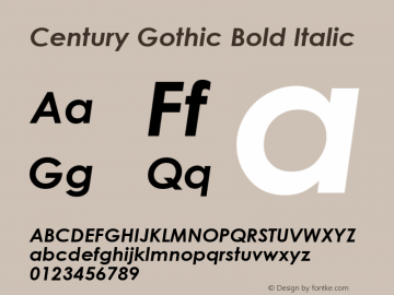 Century Gothic Bold Italic Version 1.50 Font Sample