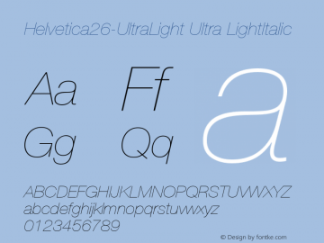 Helvetica26-UltraLight Ultra LightItalic Version 1.00图片样张