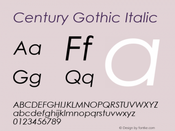 Century Gothic Italic Version 1.50 Font Sample