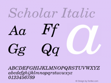 Scholar Italic Macmillan Computer Publishing Font Sample