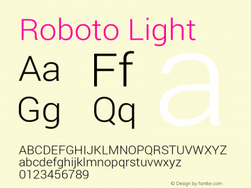 Roboto Light Version 1.100138; 2012 Font Sample