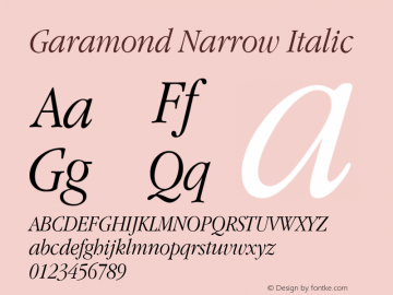 Garamond Narrow Italic 001.022 Font Sample