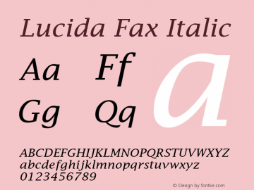 Lucida Fax Italic Version 1.50 Font Sample