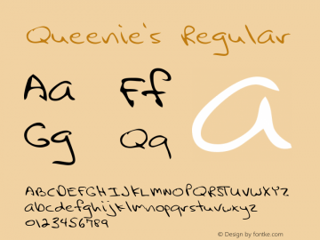 Queenie's Regular Handwriting KeyFonts, Copyright (c)1995 SoftKey Multimedia, Inc., a subsidiary of SoftKey International, Inc.图片样张