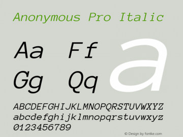 Anonymous Pro Italic Version 1.002 Font Sample