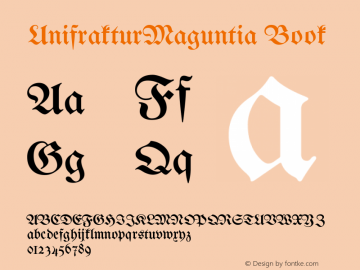 UnifrakturMaguntia Book Version 2012-07-21 ; ttfautohint (v0.9) Font Sample