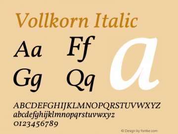 Vollkorn Italic Version 3.005;PS 003.005;hotconv 1.0.70;makeotf.lib2.5.58329 Font Sample