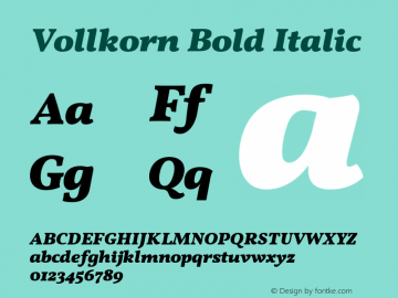 Vollkorn Bold Italic Version 2.001 Font Sample