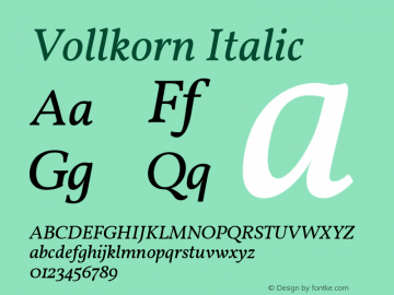 Vollkorn Italic Version 2.001 Font Sample