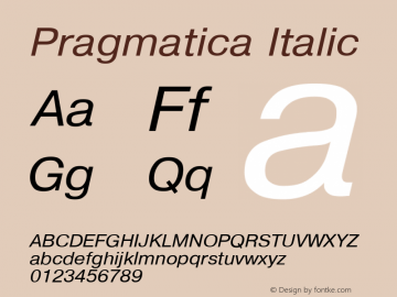 Pragmatica Italic Converted from t:\PRI_____.TF1 by ALLTYPE Font Sample