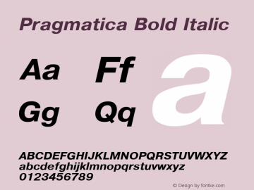 Pragmatica Bold Italic Converted from d:\win\system\P03_HNT.TF1 by ALLTYPE Font Sample