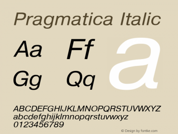 Pragmatica Italic Converted from d:\win\system\P01_HNT.TF1 by ALLTYPE Font Sample
