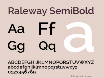 Raleway SemiBold Version 2.000; ttfautohint (v0.8) -G 200 -r 50图片样张