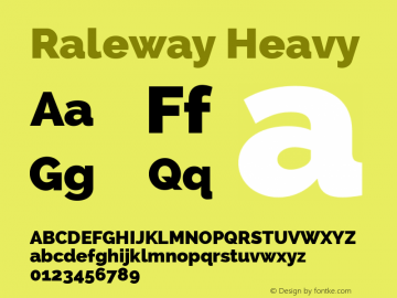 Raleway Heavy Version 2.000; ttfautohint (v0.8) -G 200 -r 50 Font Sample