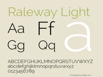 Raleway Light Version 2.000; ttfautohint (v0.8) -G 200 -r 50 Font Sample
