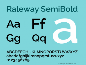 Raleway SemiBold Version 2.001; ttfautohint (v0.8) -G 200 -r 50 Font Sample