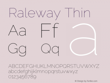 Raleway Thin Version 2.500 Font Sample