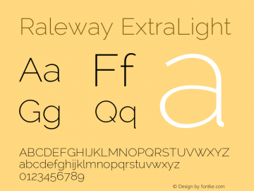 Raleway ExtraLight Version 2.001; ttfautohint (v0.8) -G 200 -r 50 Font Sample