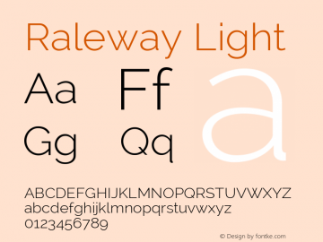 Raleway Light Version 2.001; ttfautohint (v0.8) -G 200 -r 50图片样张