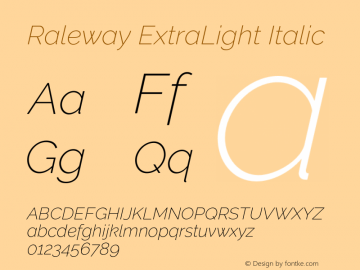 Raleway ExtraLight Italic Version 3.000 Font Sample