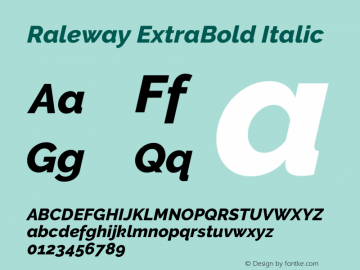 Raleway ExtraBold Italic Version 3.000; ttfautohint (v0.96) -l 8 -r 28 -G 28 -x 14 -w 